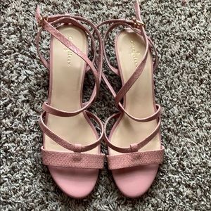 Cole Haan Pink Snakeskin Strappy Wedge Sandals